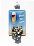 Flaschenöffner für Wand-Montage / Bier-Öffner mit Magnet - Falle / Magnet-Fang + Blechschild "Durst..."